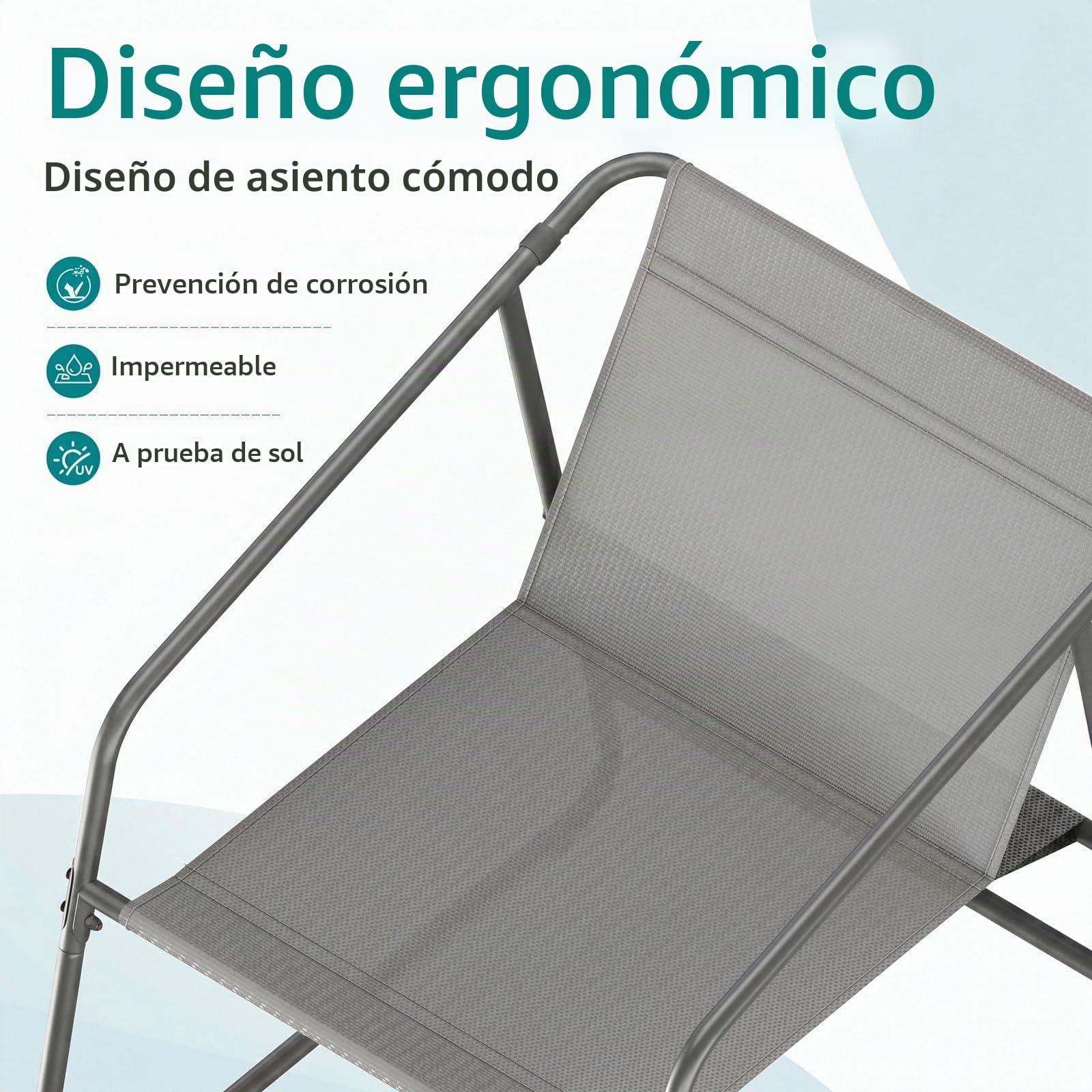 LIFERUN Conjunto de Jardín Exterior 4 Piezas, Muebles Balcón en Tela Teslin, Incluye Sofá de 2 Plazas, 2 Sillones y Mesa, Conjunto de Asientos Exterior Resistente al Clima, para Terraza, Jardín, Gris