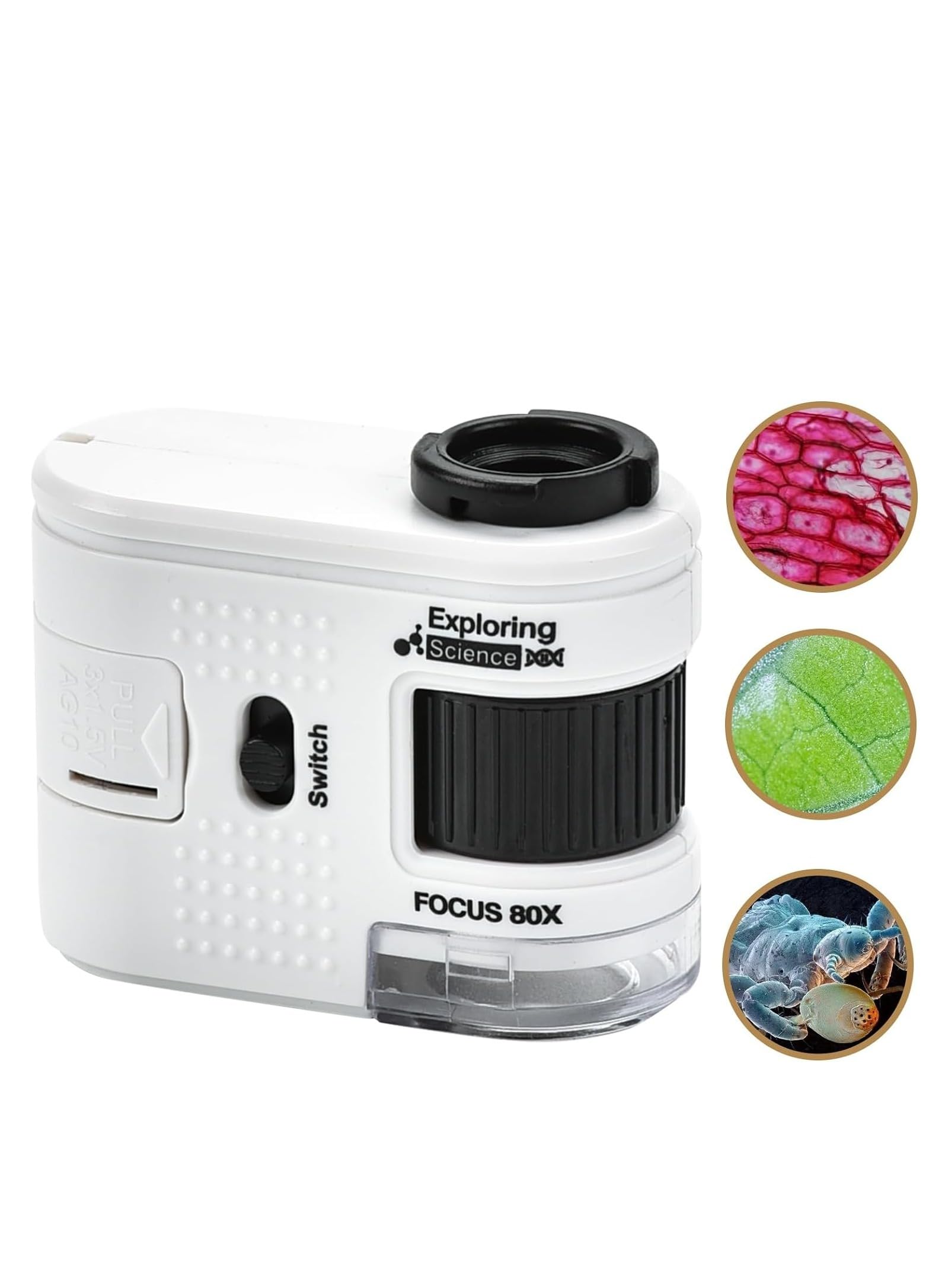 KASTWAVE Portable Kids Microscope with 80x Zoom and LED Light for STEM Learning and Science Exploration