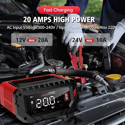 Miniatura 3 de Cargador de batería de coche de 20 amperios, cargador automotriz inteligente de 12 V24 V, mantenedor de batería, cargador de goteo para automóvil,