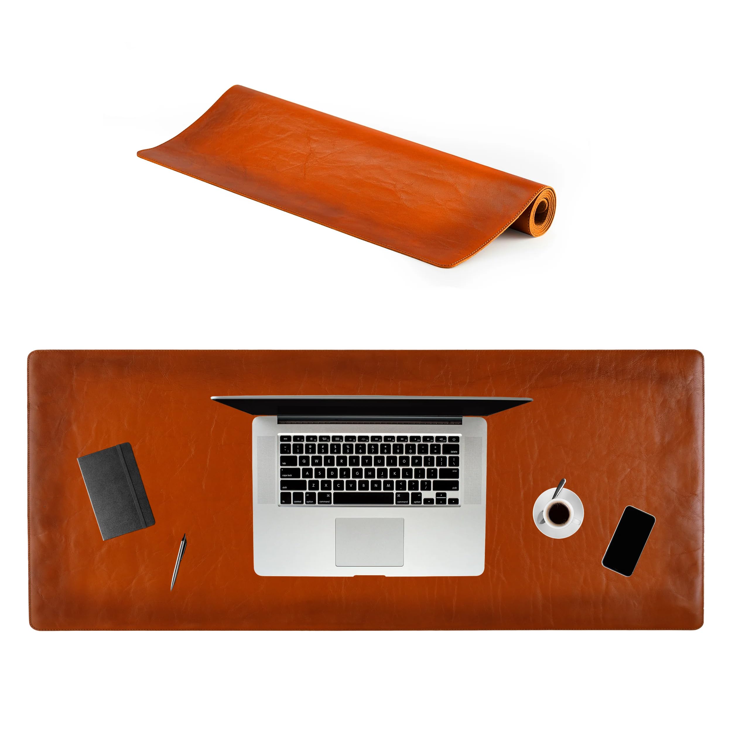Node Leather - Genuine Leather Desk Mat - Executive Real Leather Desk Pad - Office Desktop mat - Wide (15 3/4" X 38") | Non-Slip Desk Blotter Brown