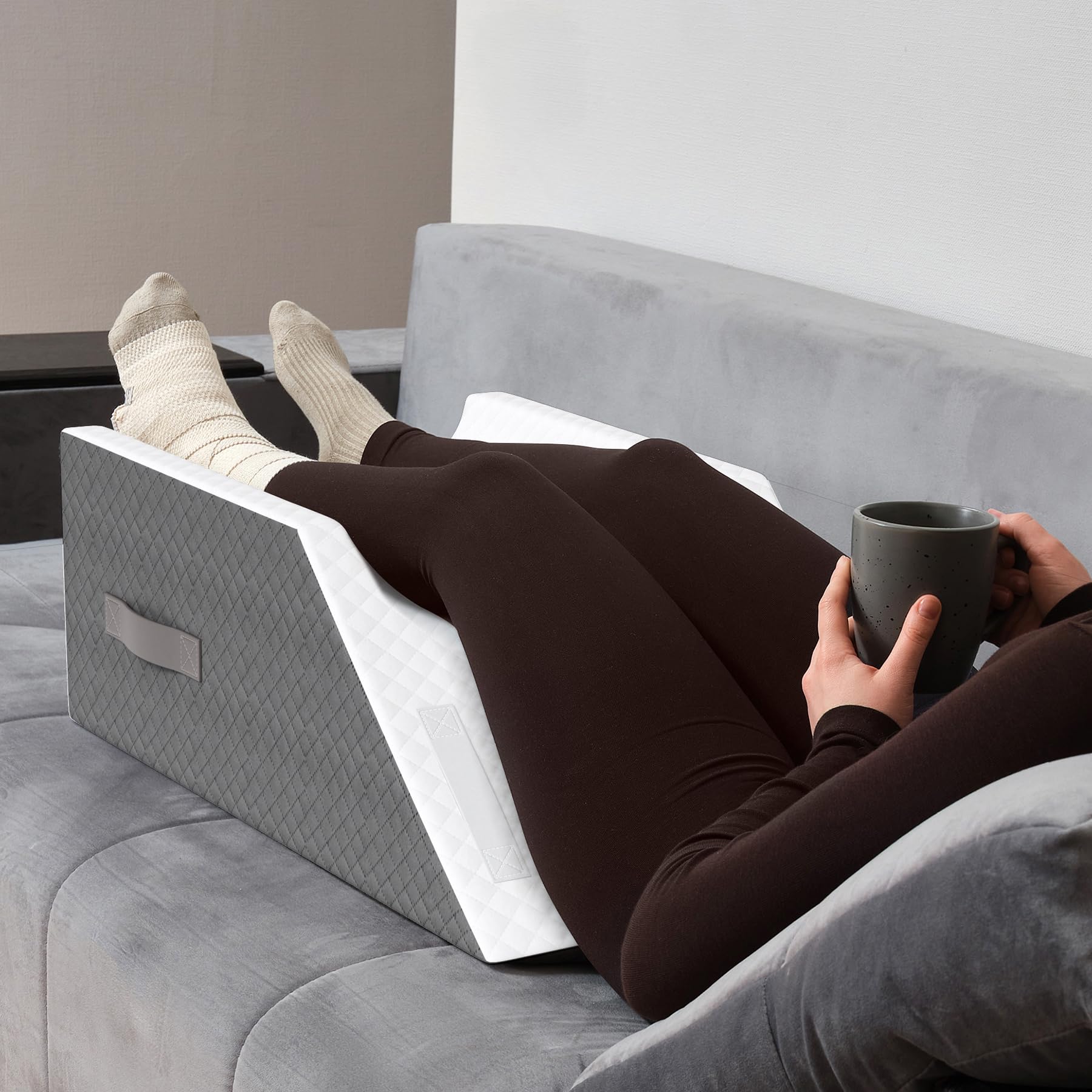Kölbs Almohada de elevación de piernas, postoperatoria, Elegante Funda Jacquard Elegante, Almohada de Soporte de Rodilla para Lesiones después de la cirugía (Doble Pierna)