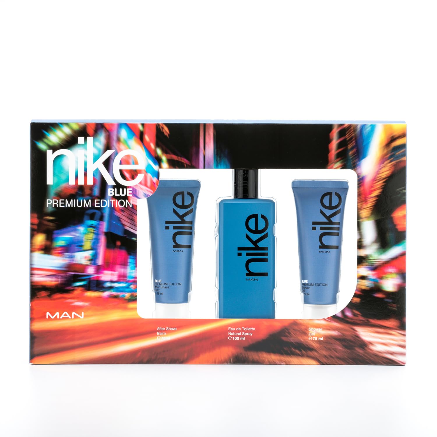 NIKE - Blue Colonia 100 ml + Gel de Baño 75 ml + After Shave 75 ml, Estuche de Regalo Hombre, Perfume Hombre, Eau de Toilette Masculina, Aroma Frutal Amaderado, Fragancia Fresca, Elegante y Duradera