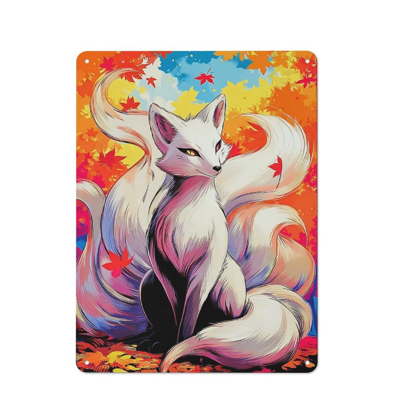 Autumn Fox with Nine Tails Kitchen Metal Sign 40x30cm, Country Style Kitchen Wall Decor for Restaurant, Kitchen, Counter Or Breakfast Nook
