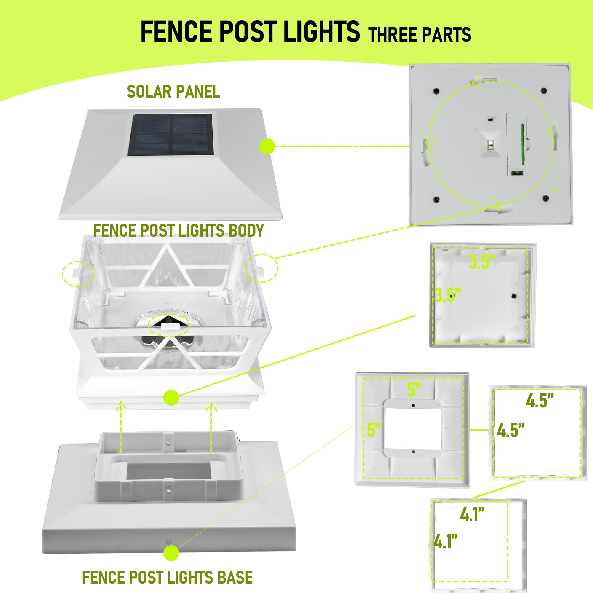 TW SHINE Confezione da 8 luci solari per recinzioni esterne, 2 modalità, impermeabili, bianco caldo/bianco freddo, per cortile, giardino, veranda, patio, per pali in legno da 4 x 4, 5 x 5, 6 x 6