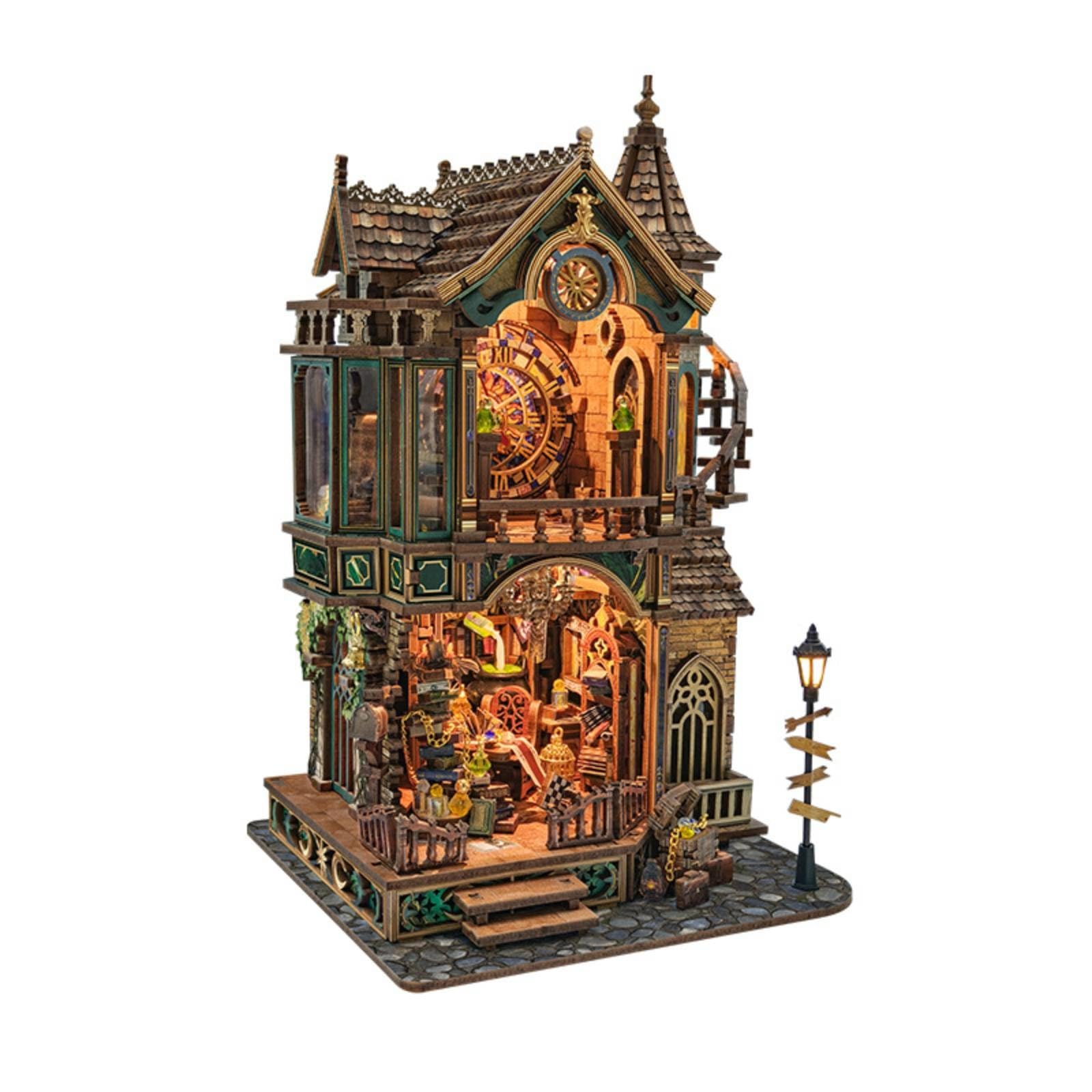 HGZLQKD Miniature Architecture Kit Bookend House Model DIY Diorama Building With Touch Activated Lighting Wood PVC Materials Handcrafted Scene Suitable for