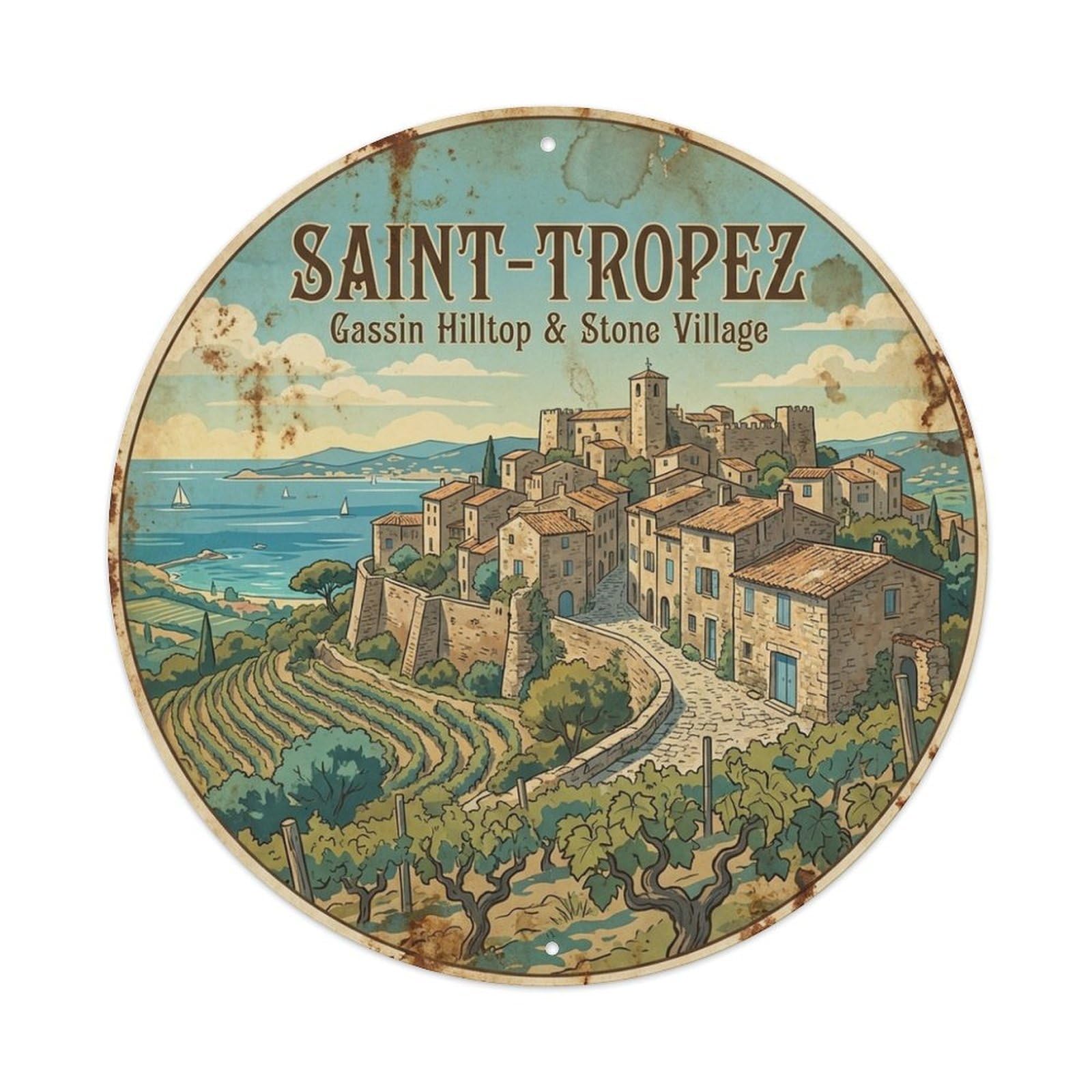 France Saint Tropez Travel Gassin Hilltop Stone Village Metal Tin Sign