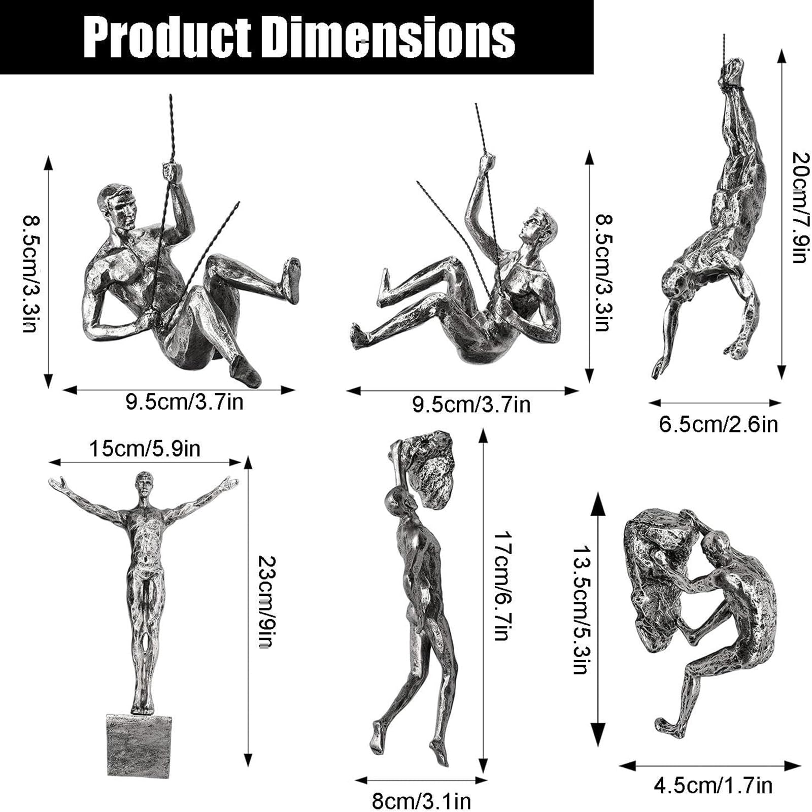 Kletternder Mann Wandskulptur Satz Von 6 3D-Harz-Skulpturen Kletternder Mann Wandkunst Für Heim- Und Bürodekoration Präsentiert Den Charme Und Persönlichen Stil des Klettersports(Color:Mittel)