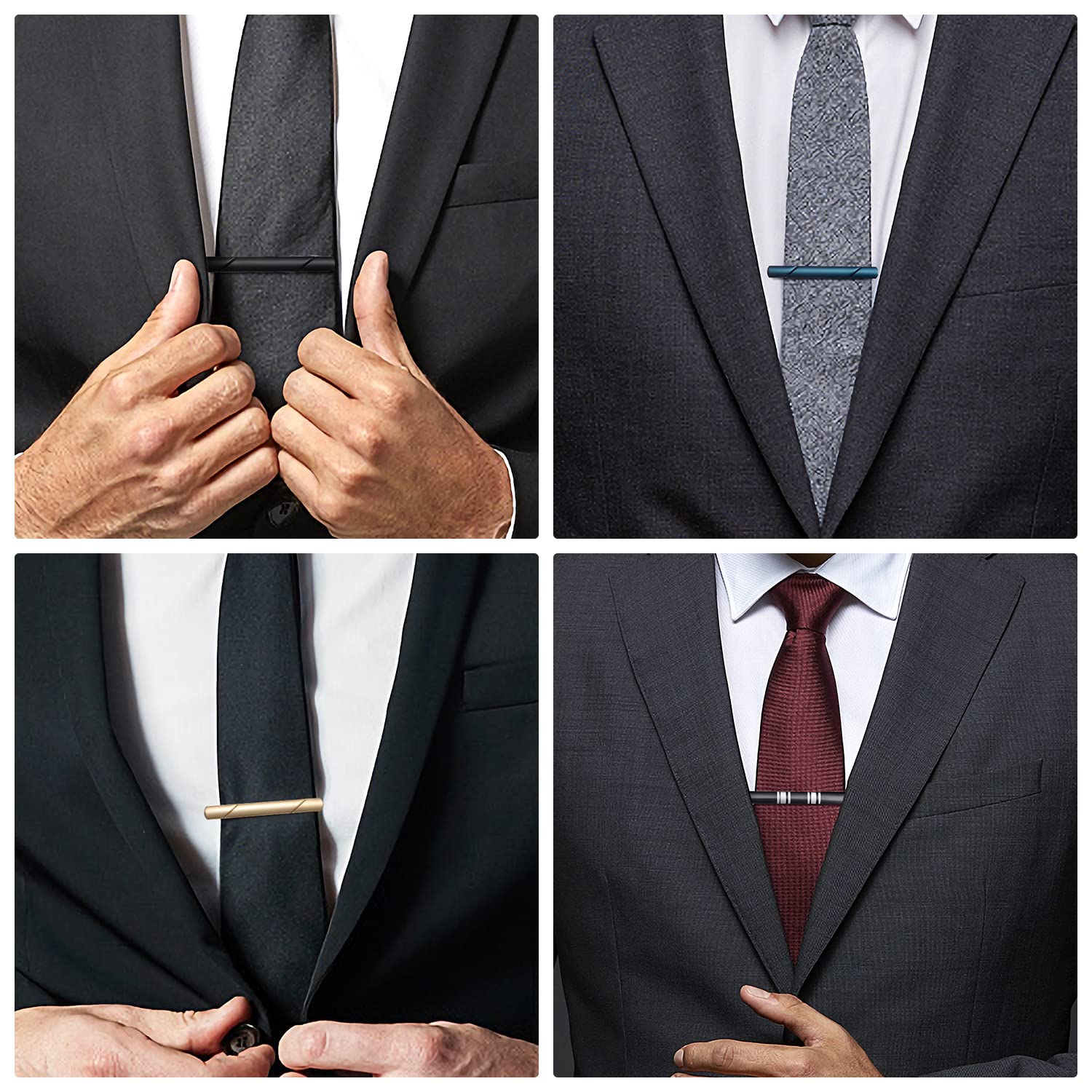 wynameleri Krawattennadeln für Herren, silberfarben, schwarz, 3 Stück, 10 Stück, kurze Krawattenklammer-Set 5,8 cm, 6,1 cm, Business-Hemd, Krawatte, Prise für Herren