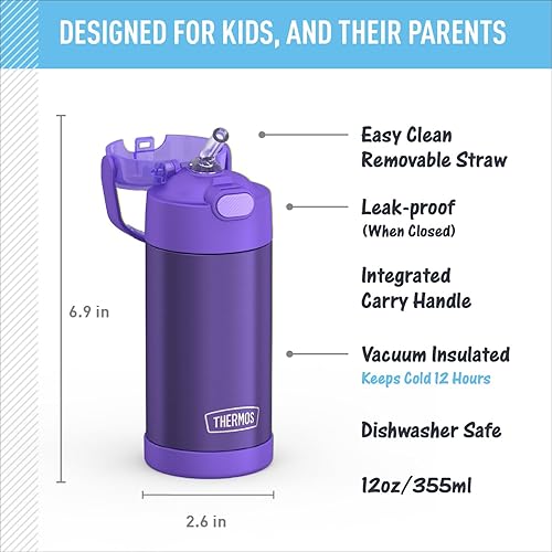 THERMOS FUNTAINER Water Bottle with Straw - 12 Ounce - Kids Stainless Steel Vacuum Insulated Water Bottle with Lid, Violet 2