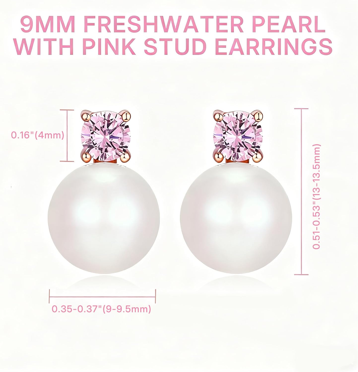 9mm Pearl 925 Sterling Silver Stud Earrings with Cubic Zirconia, White, Pink, or Red Freshwater Pearl Earrings for Women, Birthstone Studs for Bridesmaid or Wedding, Earrings for Women, Birthstone Jewelry for Her