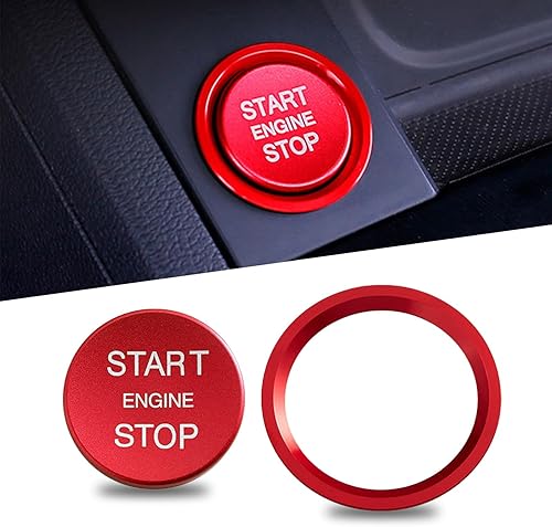 Miniatura 1 de QODOLSI 2 fundas para botón de arranque y parada del motor de automóvil, tapa de anillo de arranque de aleación autoadhesiva, decoración resistente