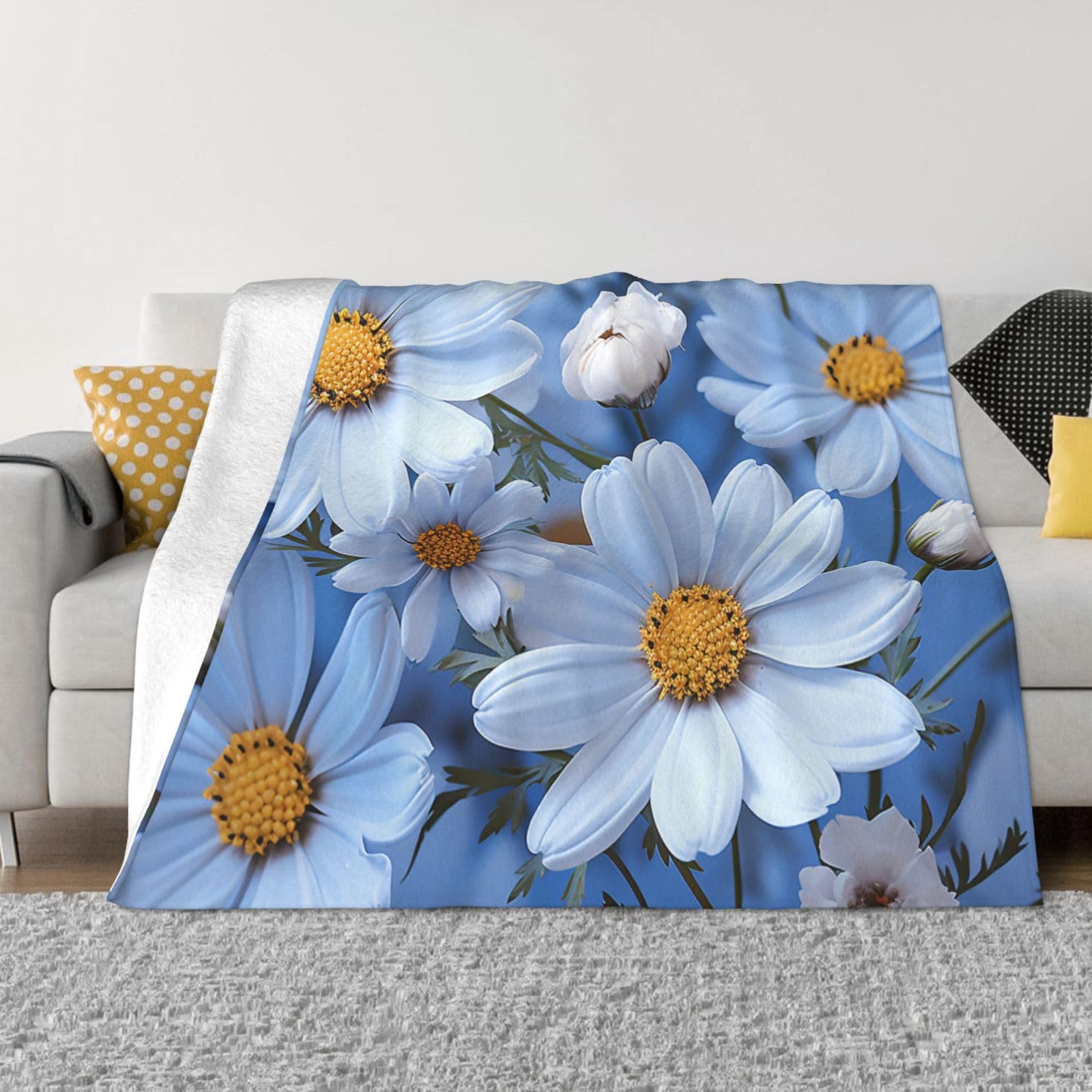 Fodpand Black Daisy Blue Flannel Blanket 40"X30" - Ultra-Soft Lightweight Throw Blanket For Bed, Sofa - Luxury Air Conditioning Blankets - Cozy Warm Blankets For All Seasons