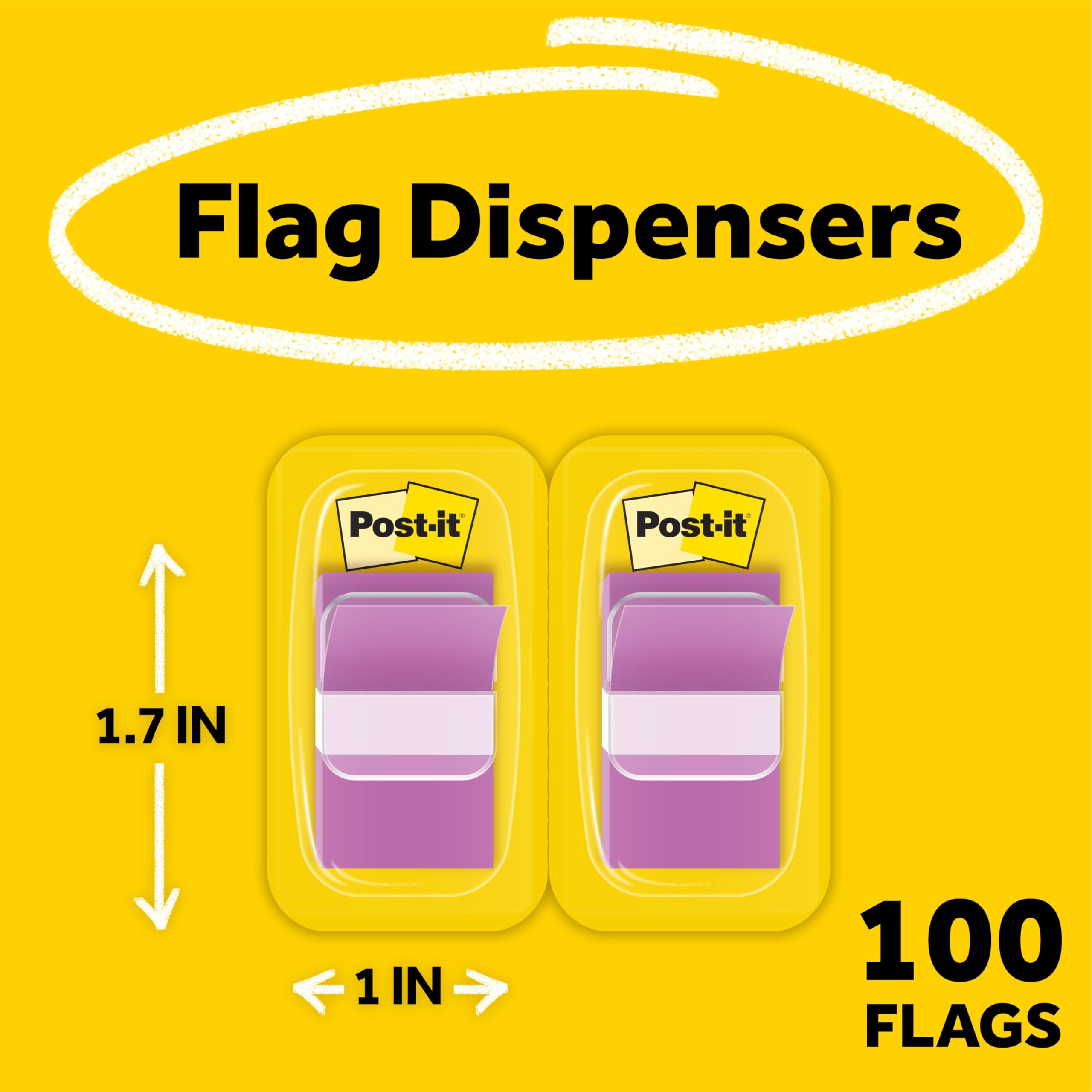 Post-it Bandiere, 2 dispenser/confezione, 100 bandiere/confezione, 2,5 cm di larghezza, viola (680-PU2) - 24 pezzi, 2400 bandiere totali