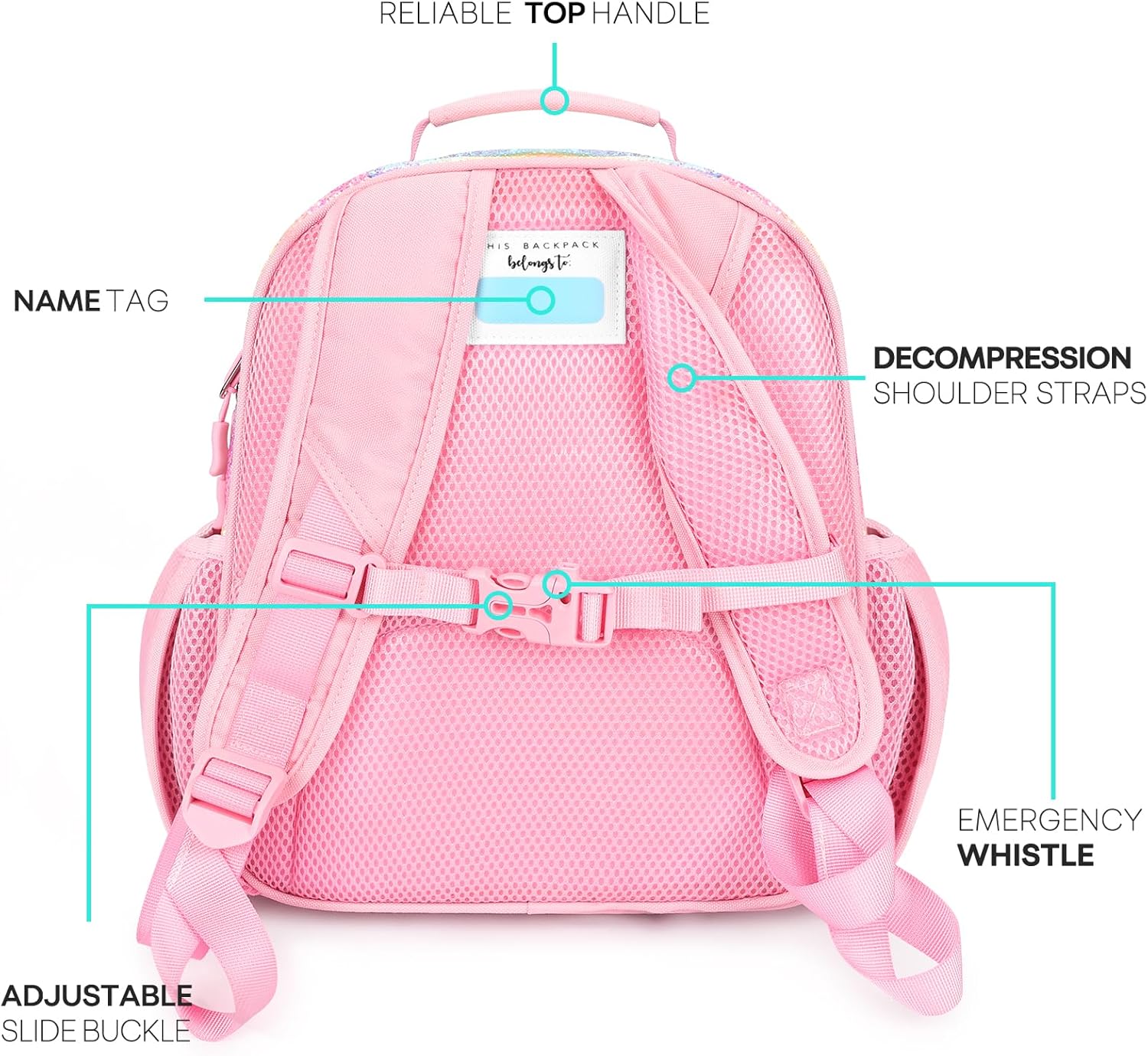 mibasies Girls Backpack 5-8: Glitter Kids Backpacks for Girls - Girl Bookbag for Elementary School - Twill Rainbow Pink