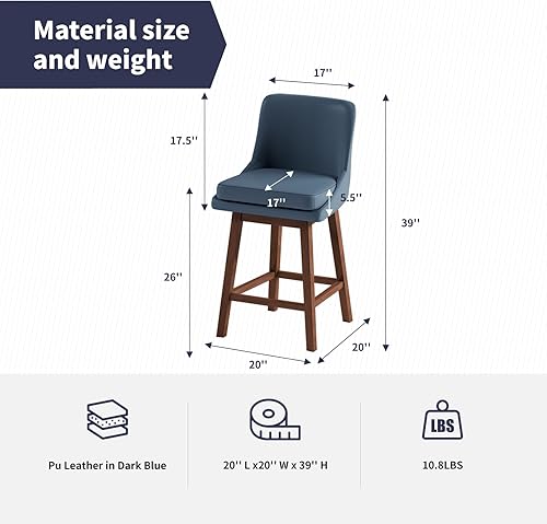 Miniatura 7 de Juego de 2 taburetes de bar de altura de mostrador, taburetes de bar giratorios de 26 pulgadas de alto con respaldo, taburete de mostrador de cuero