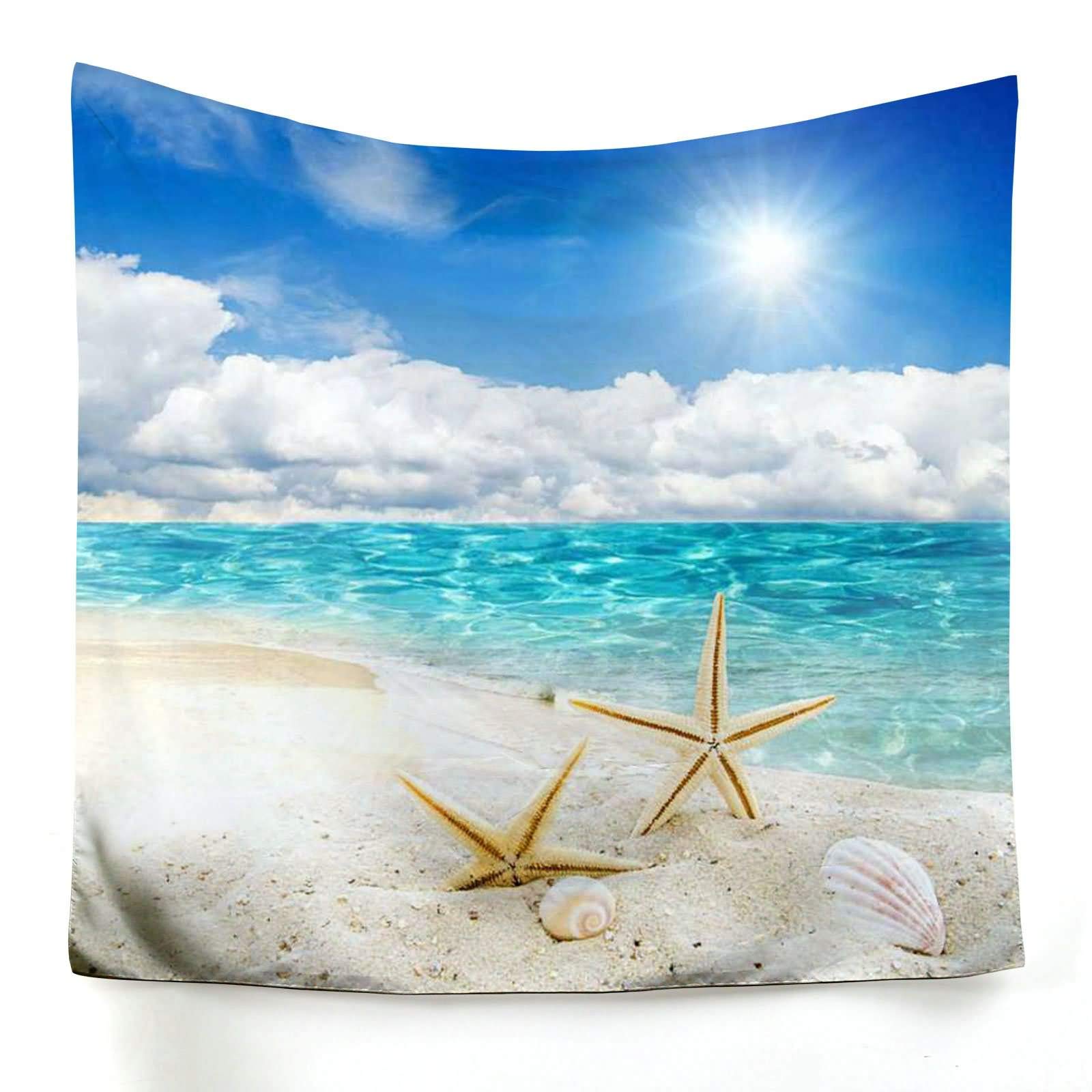 Toile imprimee bleu blanc vagues ocean grande tapisserie decoration murale salon
