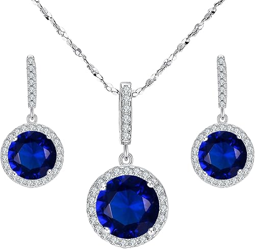 EVER FAITH Juego de collar y aretes de plata de ley 925 con circonita cúbica para mujer