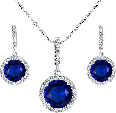 EVER FAITH 925 Sterling Silver CZ Gorgeous Round Cut Wedding Pendant Necklace Earrings Set for Women