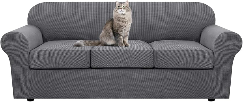 Stylish Dark Grey Sofa Cover Set with Seat Cushion and Backrest Protectors Stretch Slipcover for 3 Seat Couch Durable Easy to Clean Furniture Protector