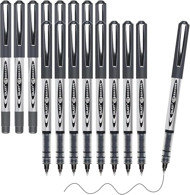 Gelanty Rollerball Pens, 16pcs Black Liquid Ink Ballpoint Gel Quick-Drying Pen for Home, School, Office, Writing, Drawing, Artwork