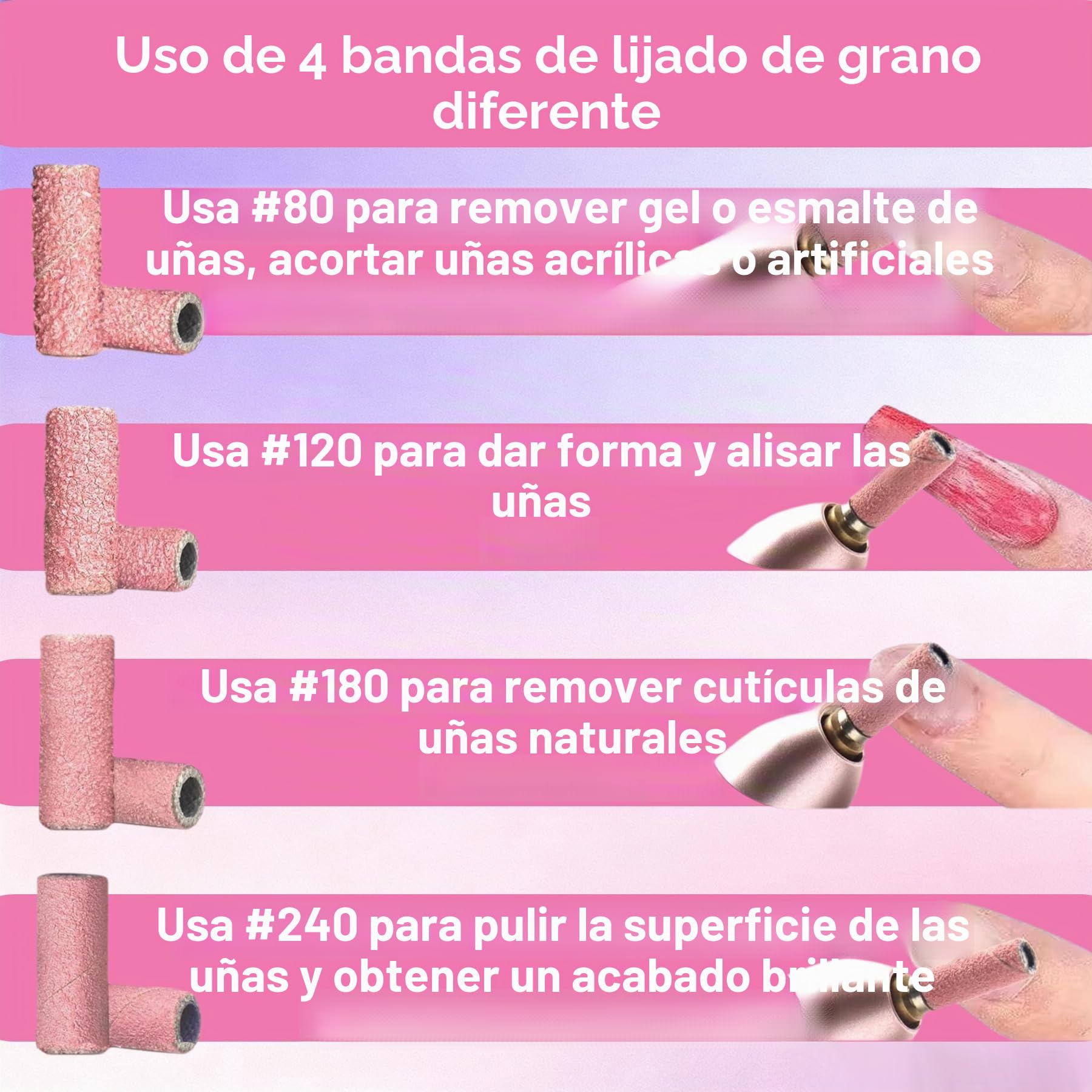 Bandas de Lijado para Cabezal para Torno de Uñas, 100 Pcs Mini Bandas 240 Grit con Estuche y 2 Brocas para Uñas, Compatible 99% Taladros Uñas, para Remoción Gel Acrílico y Pulido, Rosa