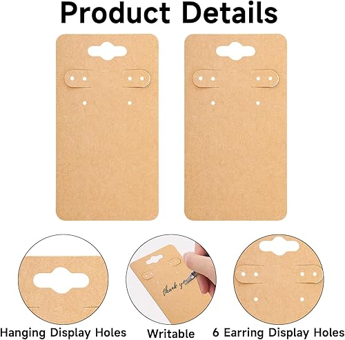 Miniatura 3 de joycraft 100 tarjetas de exhibición de aretes con 6 agujeros, tarjetas de papel kraft de 2 x 3.5 pulgadas, etiquetas de exhibición de joyas de papel