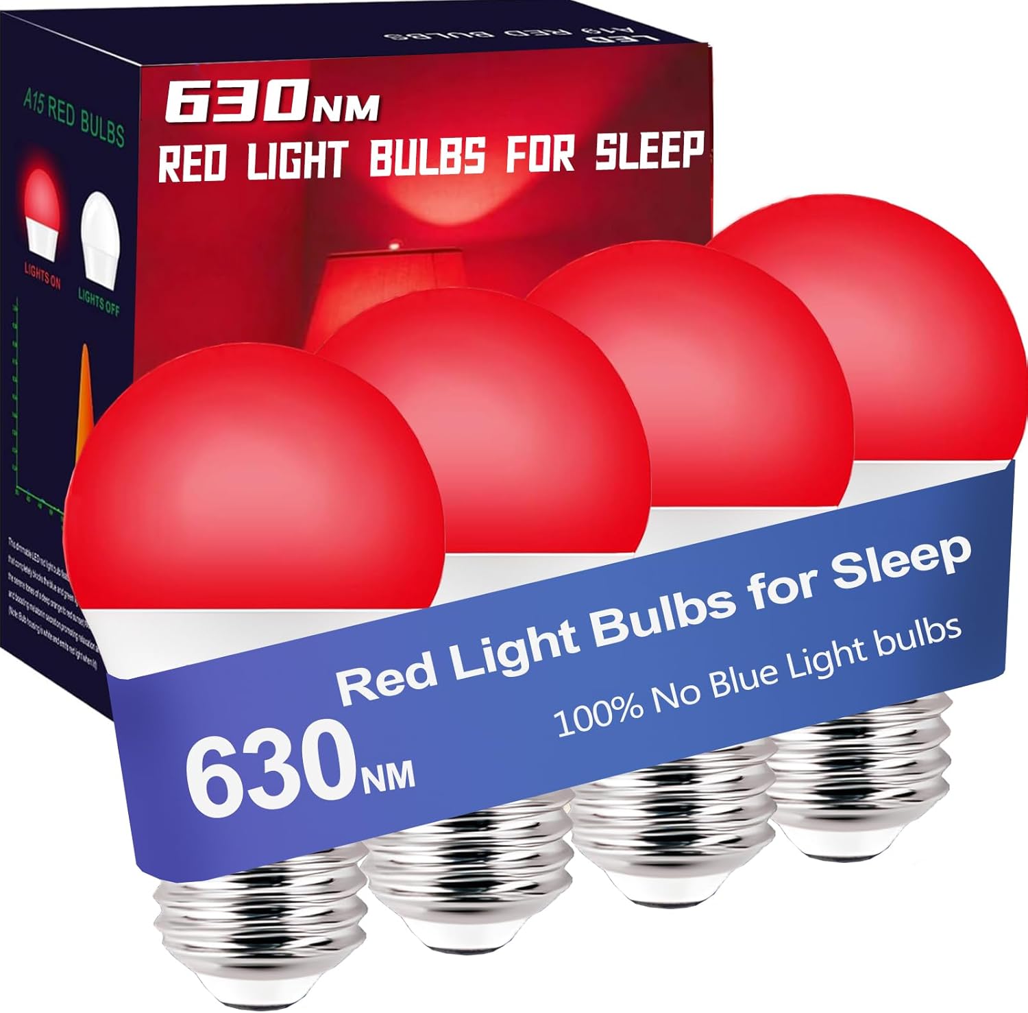 Amber Sleep Light Bulbs Dimmable, Blue Light Blocking, A15 E26 5W(40 Watt Equivalent) Dim Light Bulb,1800K Warm Light Bulbs for Healthy Sleep, Bedroom, Kids Room, 4-Pack