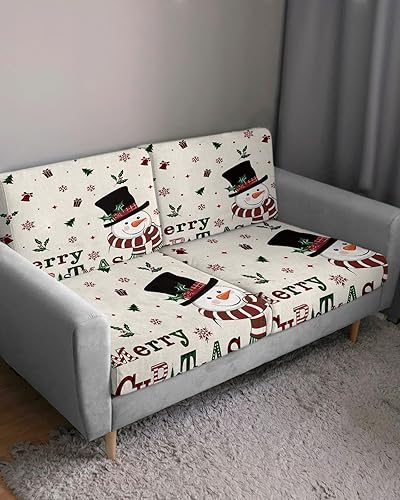 Miniatura 11 de Fundas de cojín para sofá de Navidad con diseño de muñeco de nieve rosa, funda elástica para sofá con parte inferior elástica, fundas de sofá