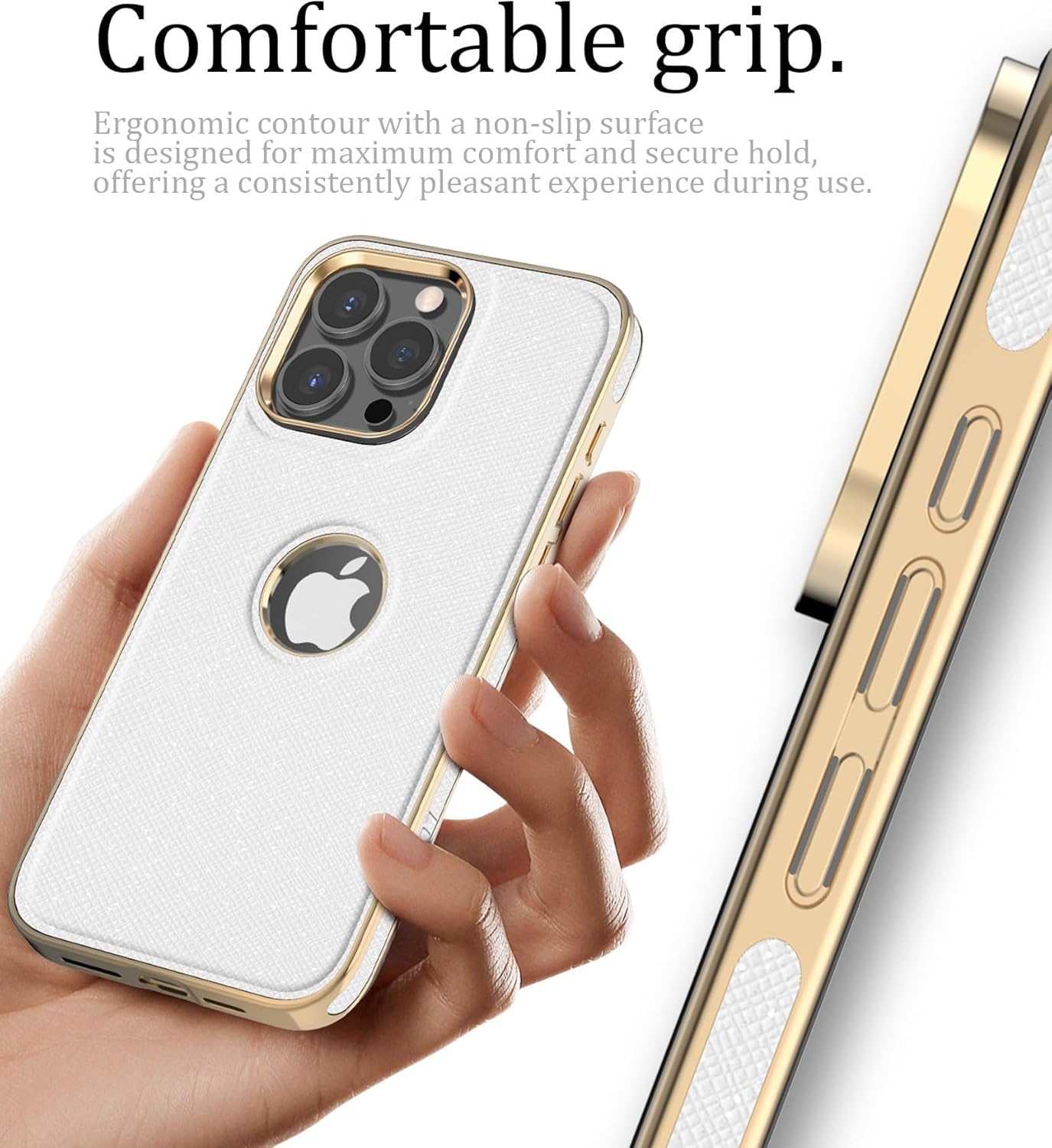 LOHASIC Magnetic Case for iPhone 16 Pro Max, Stronger Magnet Compatible with MagSafe, Luxury Logo View, Elegant PU Leather ProMax Phone Cover for Men Women, 6.9 Inch - White Gold