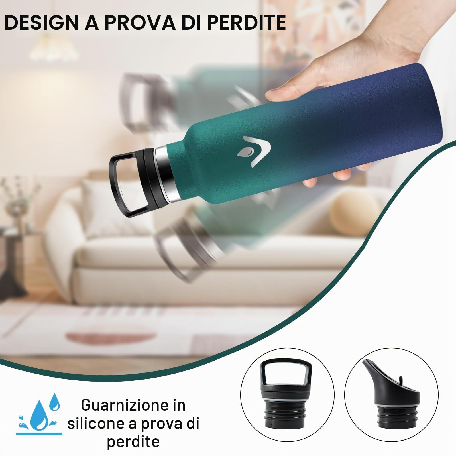 Borraccia Termica 1 litro, Borracce Termiche con Cannuccia, Borraccica Palestra Senza Perdite, Isolato Sottovuoto, Borracce Acciaio Inox Senza BPA, Bottiglia Termica per Bici, Yoga, Lavoro