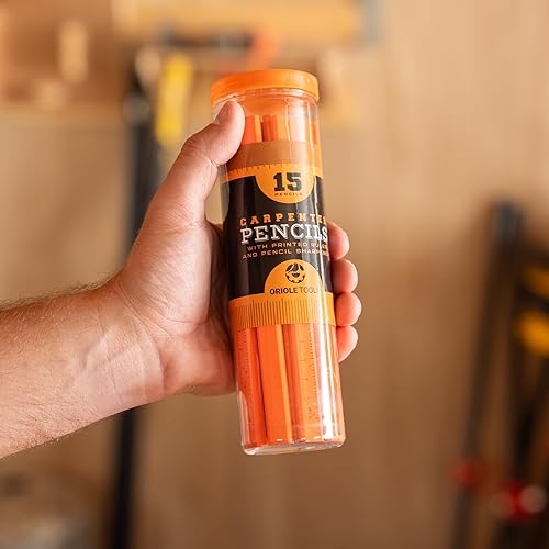 Vista 2 de Juego de lápices de carpintero con regla: paquete de 15 lápices planos de construcción, incluye sacapuntas lápiz de carpintería para contratistas