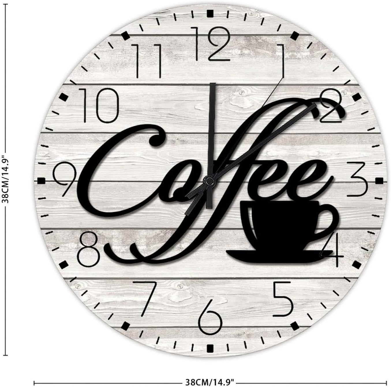 Silent Wall Clock Analog Round Non-Ticking Coffee Farmhouse Wall Clocks Breakfast Nook Cafe Restaurants Wall Decor for Workshop School Art Room 15 Inch