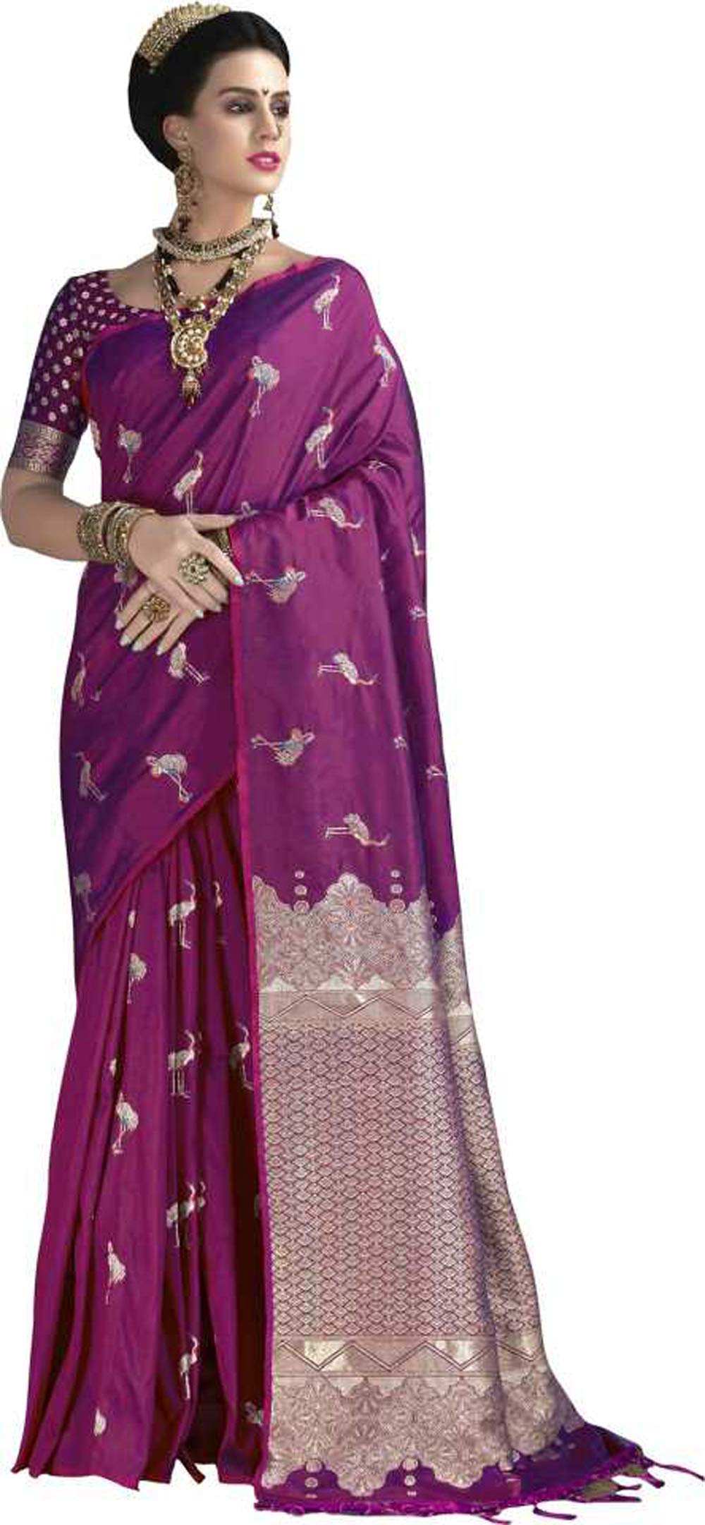 Varkala Silk Sarees Women's Banarasi Kanchipuram Silk Saree With Blouse Piece