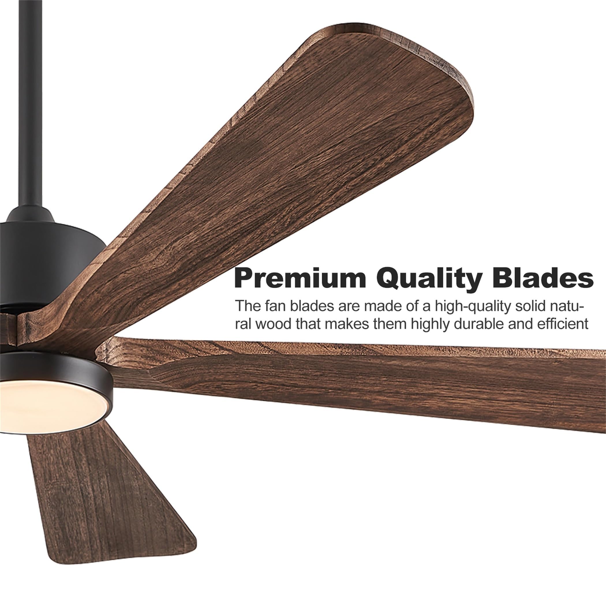 BOOSANT 52 Inch Ceiling Fan with Lights and DC Motor by Remote Control, 5 Reversible Solid Wood Blades, 6-Speed Noiseless DC Motor, Modern Ceiling Fan for Indoor Bedroom Living Room Outdoor Patios