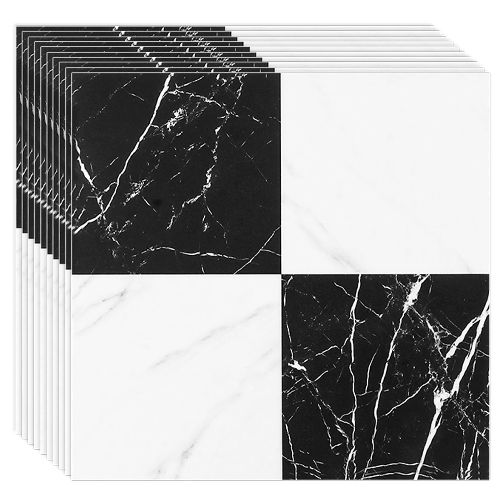 CYEER 20 piastrelle autoadesive bianche e nere, 30 x 30 cm, per pavimenti, in vinile, per bagno, cucina, soggiorno, camera da letto