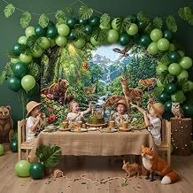 7x5ft Tropical Forest Safari Photography Backdrop Adventure Camper Kids Photography Backdrop Wild Animals for Vacation School Party Decorations Photo Backdrops Photo Booth Props Background