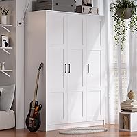 Fenghua Lizhi 3-Door White Wooden Wardrobe Armoire - Large Capacity Bedroom Closet with Shelves & Hanging Rod