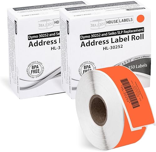 2rollos 350etiquetas por rollo de dymo-compatible 30252Naranja etiquetas para direcciones (118" X 312")-sin BPA.