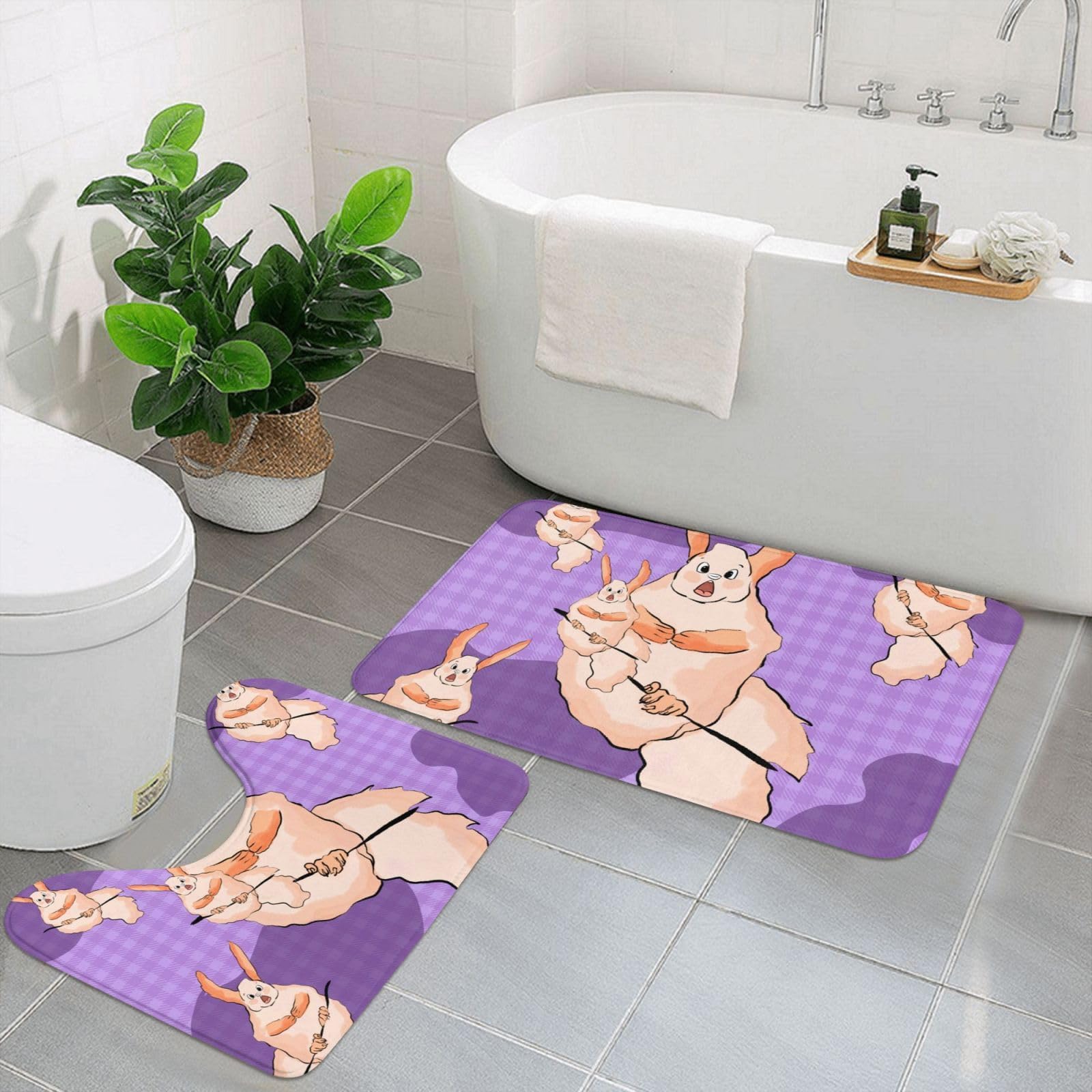 AvImYa Non-Slip Bathroom Antiskid Mat 2 Piece 24 * 35.5in Luxurious Super Soft Flannel Rugs Super Absorbent Machine Washable Wacky Bunny Prints