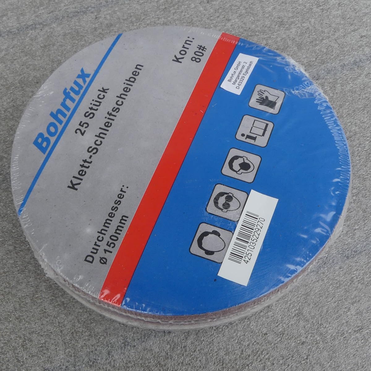25 discos abrasivos de 150 mm de diámetro, sin agujeros, grano P80, lijadora de yeso, discos abrasivos, lijadora excéntrica de cuello largo de Bohrfux