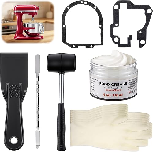 Dreyoo 4 oz Food Grade Grease Kit Compatible with Kitchenaid Mixer, Re-greasing Kit, Compatible with Bowl-Lift or Tilt-Head Mixer(9709511 4162324 Gasket)