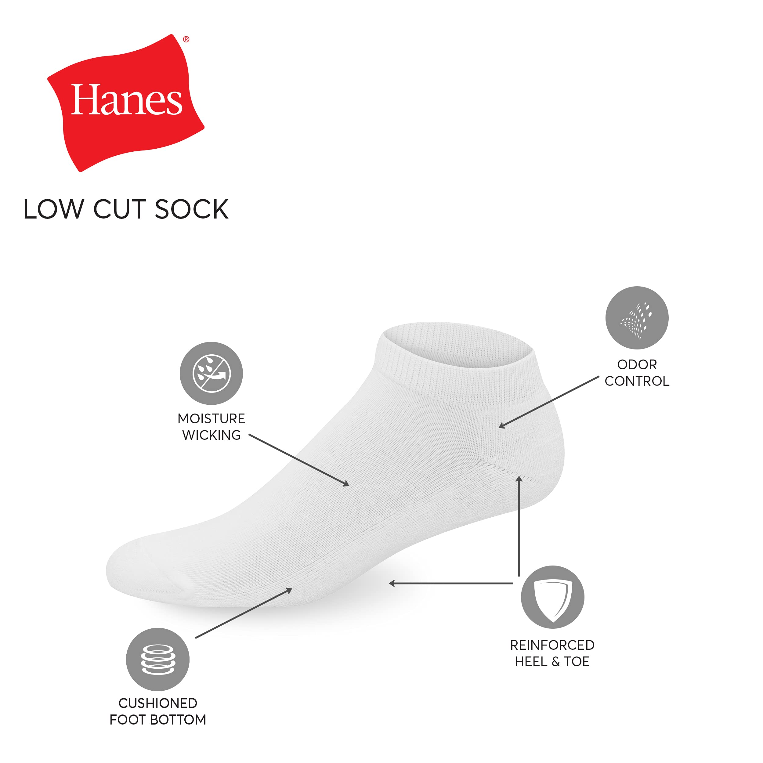 Hanes Men's X-Temp P12 Cushioned Low Cut White, Black Shoe: 12-14, Negro