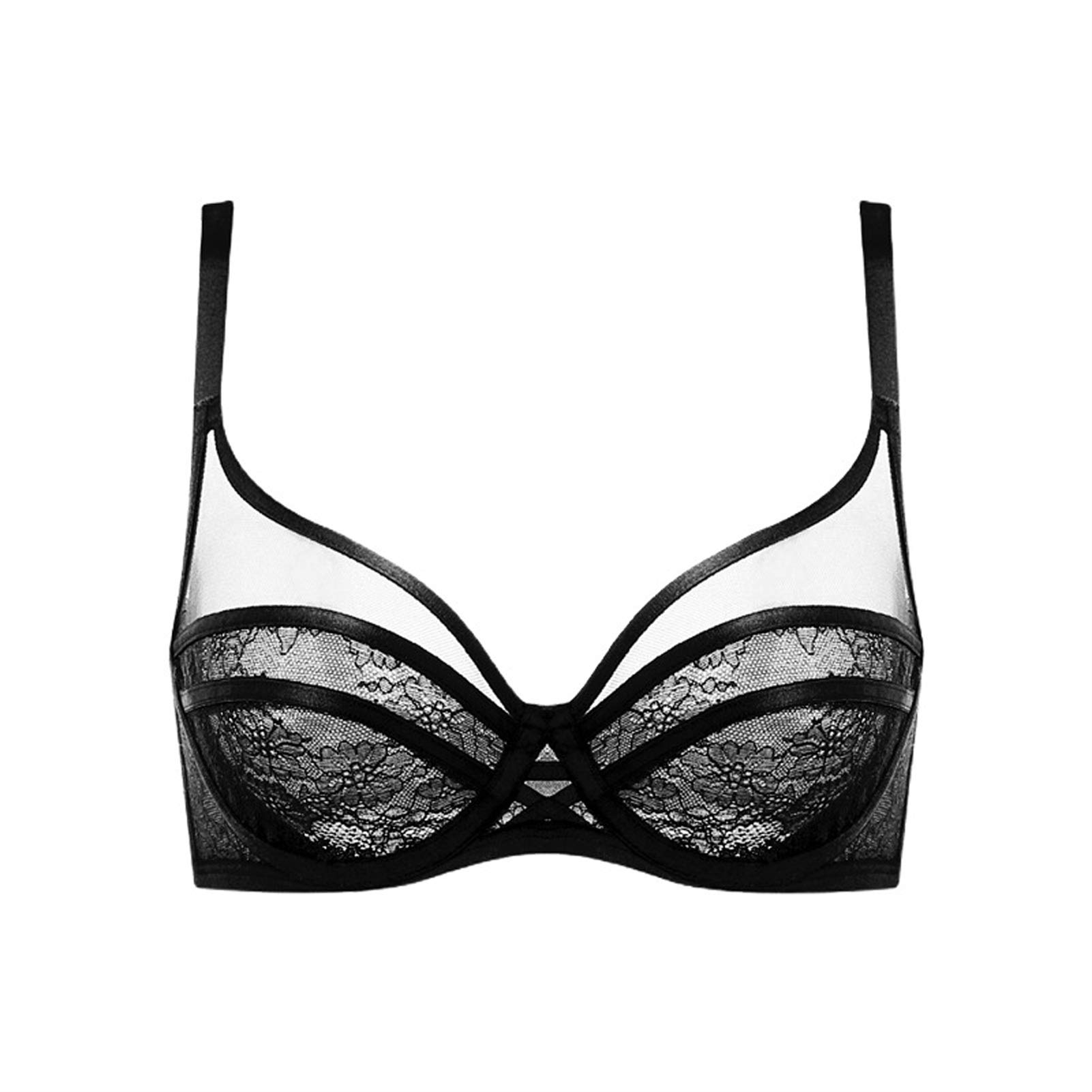 Damskie biustonosze minimizer, klasyczny biustonosz na co dzień, koronka z fiszbinami duży rozmiar pełne pokrycie niewyściełane Bralette (kolor: Czarny, rozmiar: 95D)