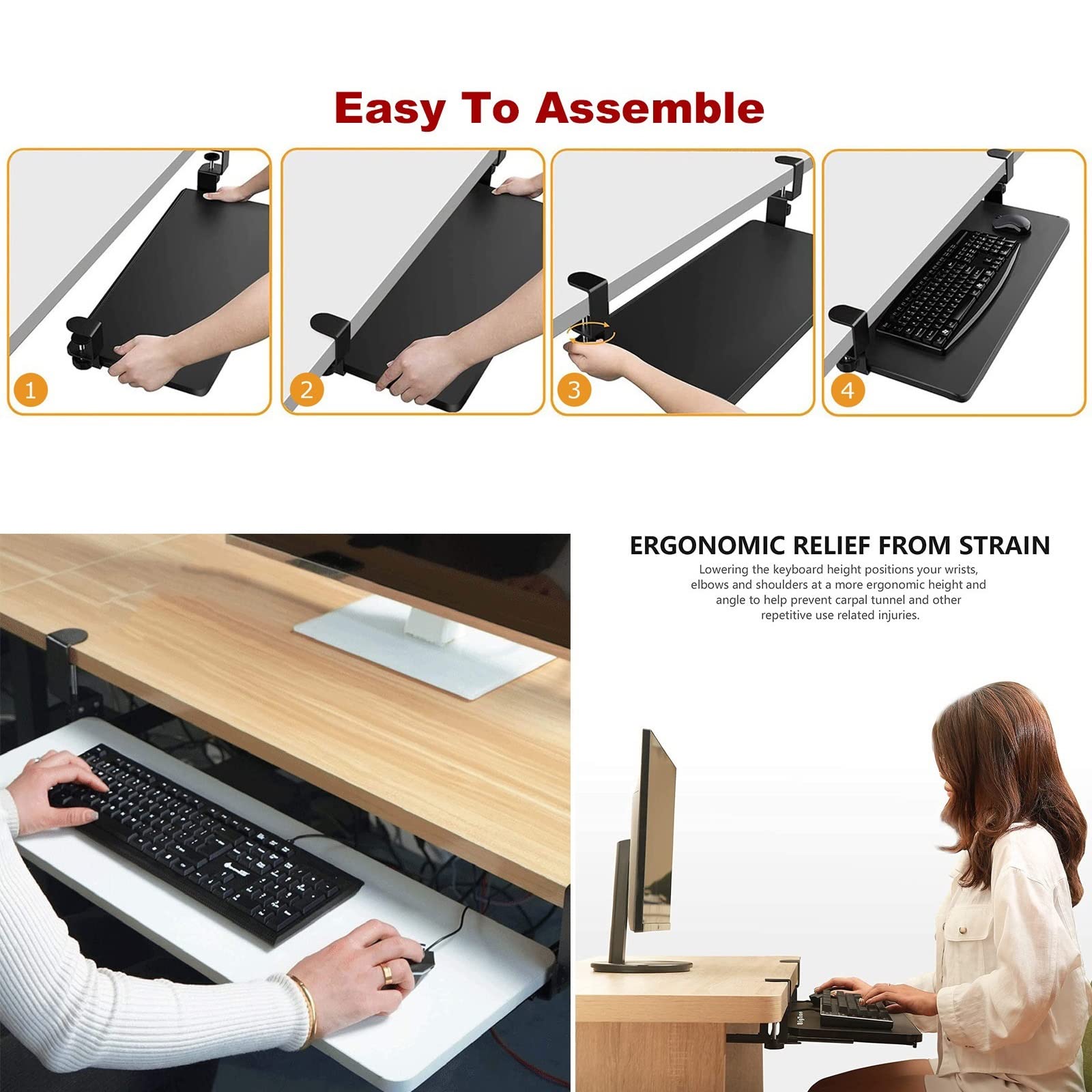 Bandeja Deslizante Para Teclado Debajo Del Escritorio - Cajón Extraíble Para Teclado Y Ratón - Estante De Almacenamiento Que Ahorra Espacio Para La Oficina En Casa Y La Config.A-white-75x25cm(30x10In
