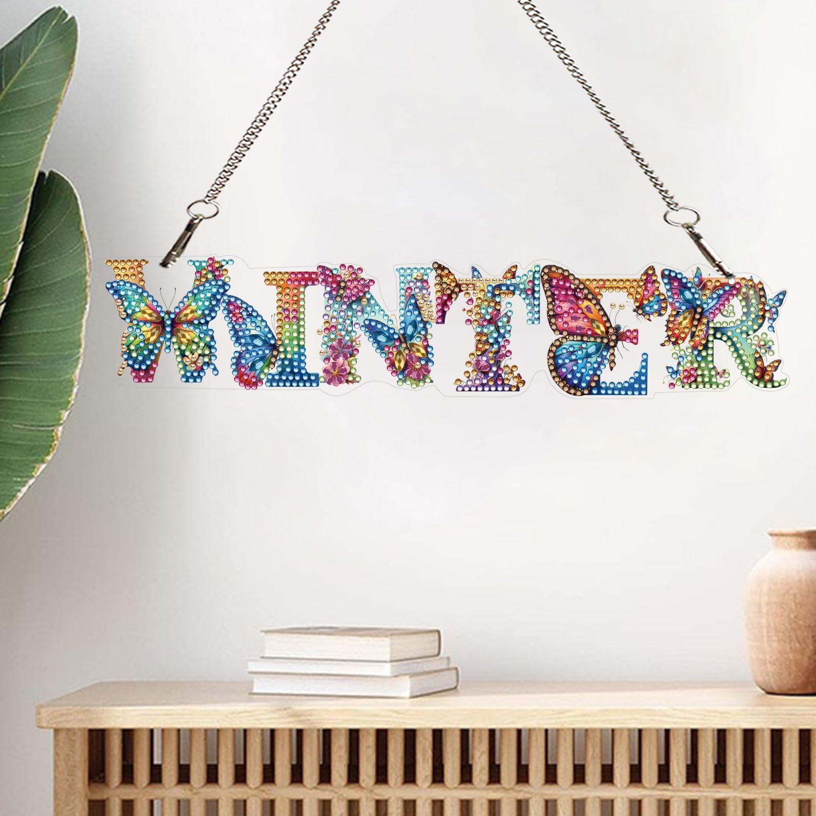 DIY Butterfly Diamond Art Hanging Ornament - Special Diamond Gem Art Kit, Colourful Wall/Window Pendant Ornament for Home and Garden Decor, Gifts for Adults-Winter