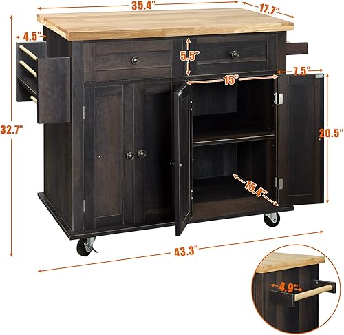 Miniatura 6 de NSdirect Carrito de isla de cocina, barra de cocina y carrito de servicio, ruedas con estante para especias, toallero, carrito de almacenamiento con