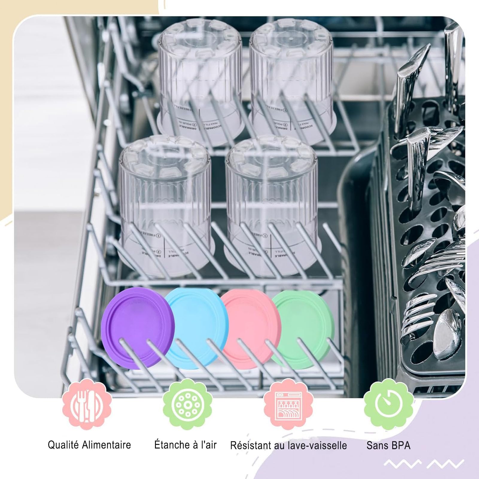 Lot de 4 Récipients à Crème Glacée de Rechange pour Ninja CREAMi Deluxe NC501EU NC502EU Series, 680ML Accessoires pour Ninja Ice Creami, Sans BPA et Lave-Vaisselle