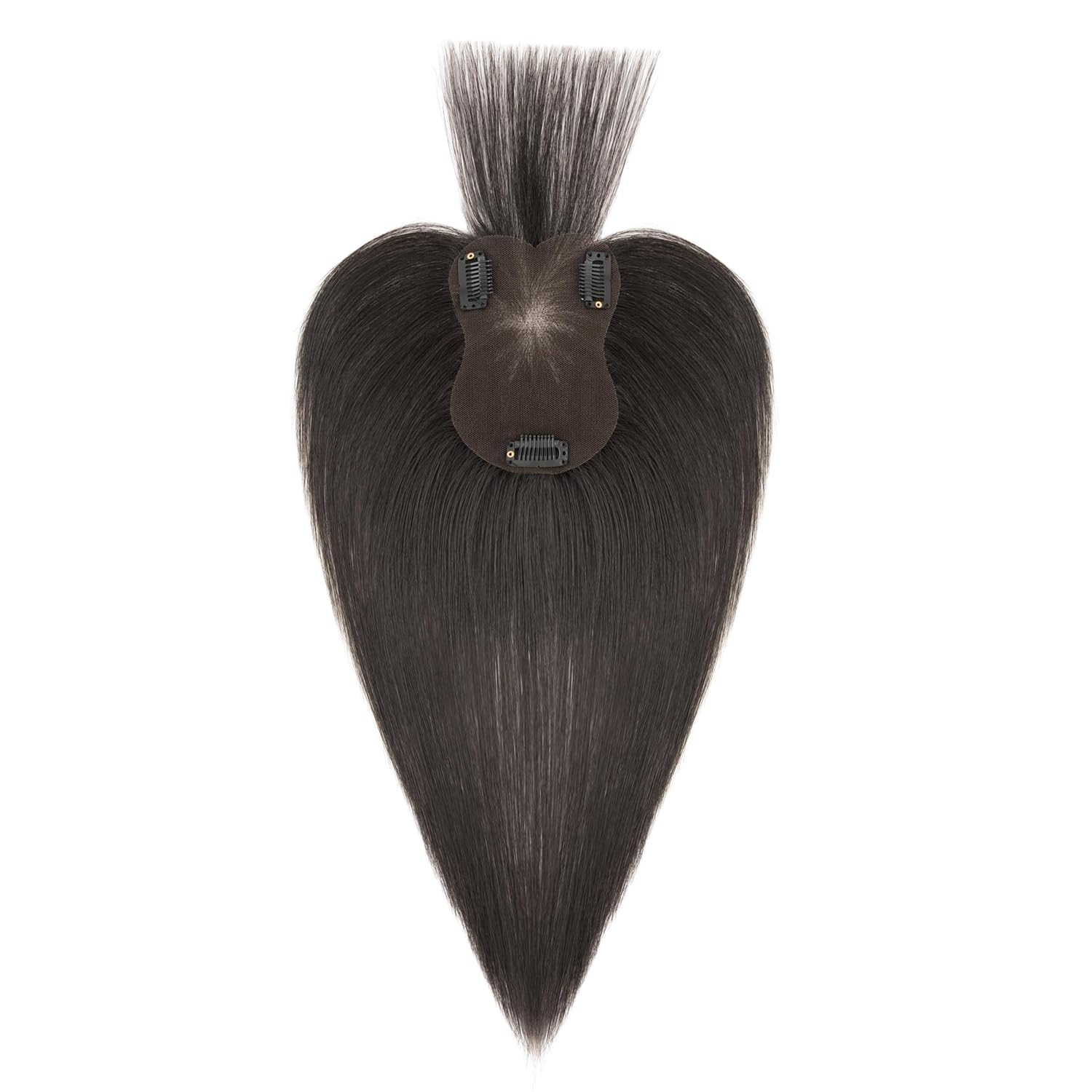 Hand-Tied Hair Toppers for Women Real Human Hair with Wispy Bangs 3.54"x4.72" Lase Base Hair Piece with 3 Clips Easy Clip-in for Daily Volume Styling Solution 12Inches （#1B Natural Black)