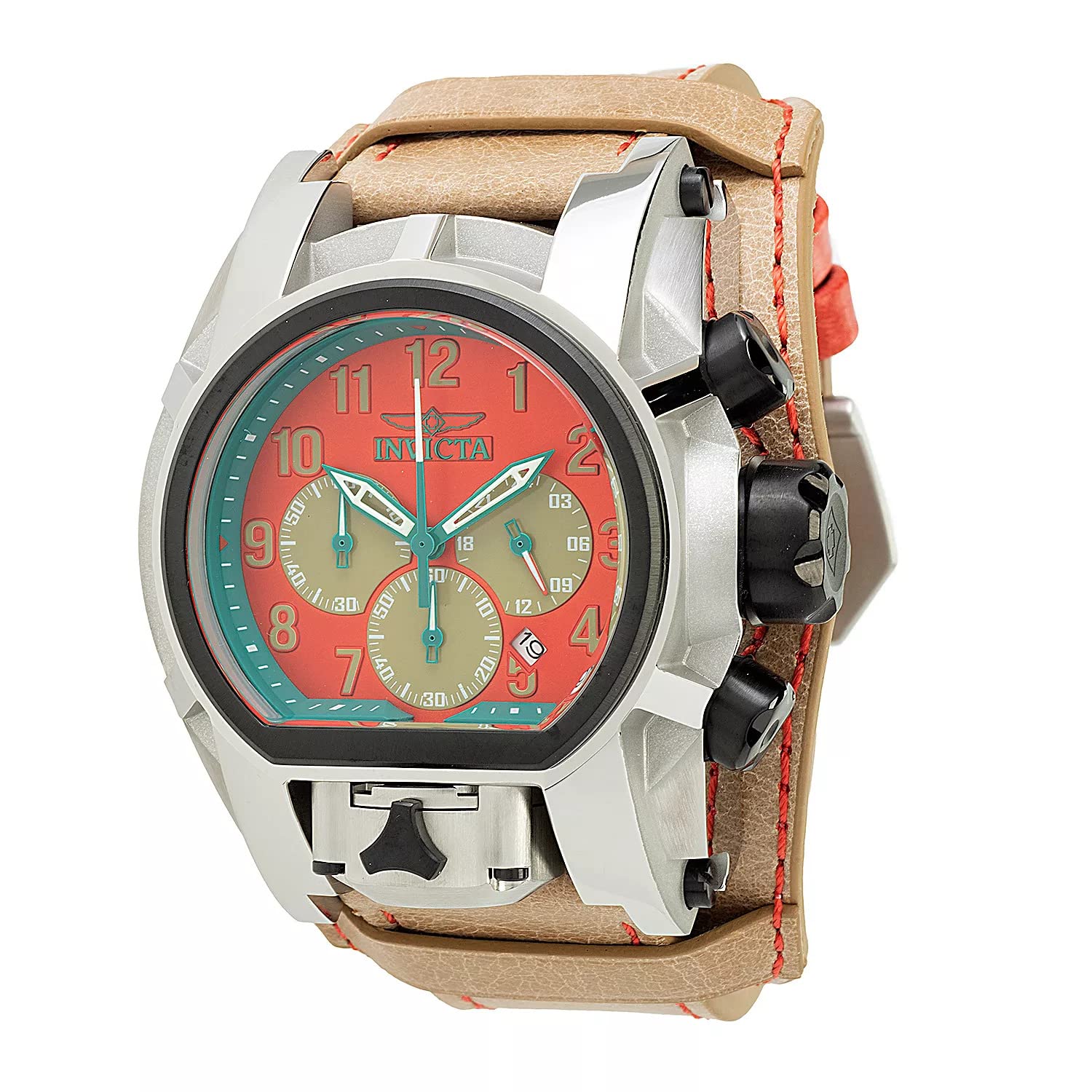 Invicta Men's 52mm Bolt Zeus Magnum Puppy Edition Dual Movement Khaki Leather Watch (Model: 37252)
