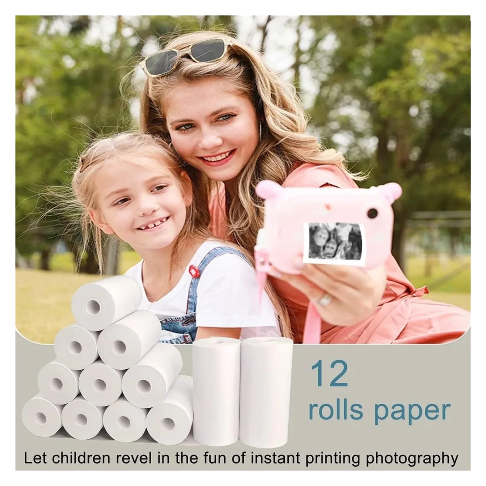 Papier Thermique Recharge d'appareil Photo instantané for Enfants, Impression Thermique sans Noyau, for caisses enregistreuses Portables de 57 mm, imprimante Mobile(50 Rolls No-Sticky)
